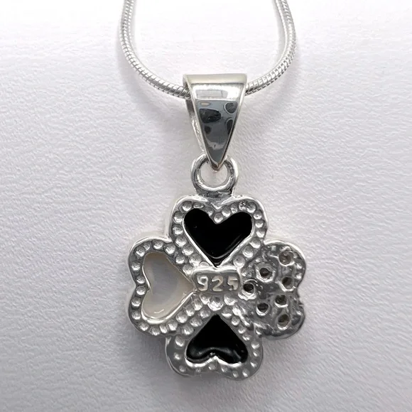 .925 Sterling Silver Clover Cz Necklace - Picture 12 of 17